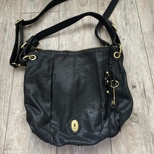 Fossil Black Leather Crossbody with key hole